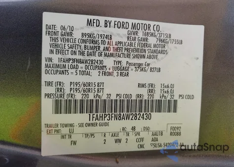 2010 Ford Focus Se z USA, uszkodzony, nr VIN 1FAHP3FN8AW282430